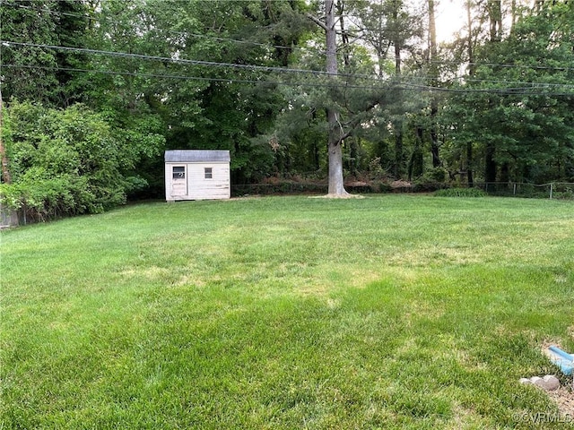 view of yard with a storage shed and an outdoor structure