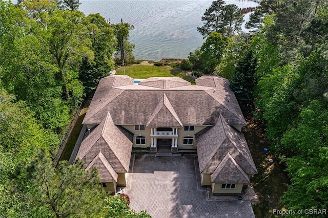 aerial view with a water view