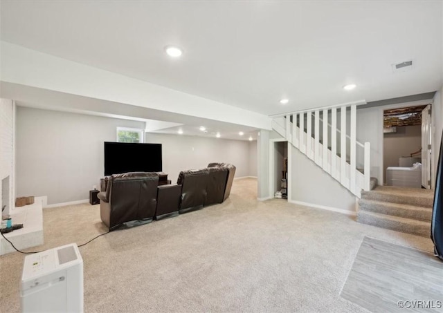 112 Webster Rd, Sandston, VA 23150 - living area featuring carpet flooring, stairway, baseboards, and recessed lighting