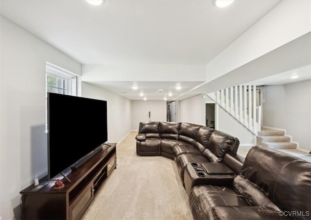 112 Webster Rd, Sandston, VA 23150 - carpeted living area with stairs, recessed lighting, and baseboards