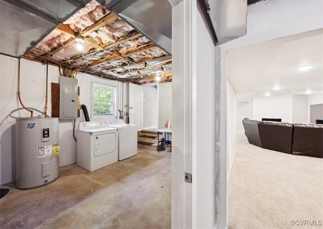 112 Webster Rd, Sandston, VA 23150 - basement with water heater, washing machine and dryer, and electric panel