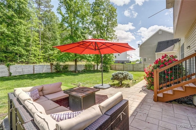 view of patio / terrace featuring a fenced backyard and outdoor lounge area