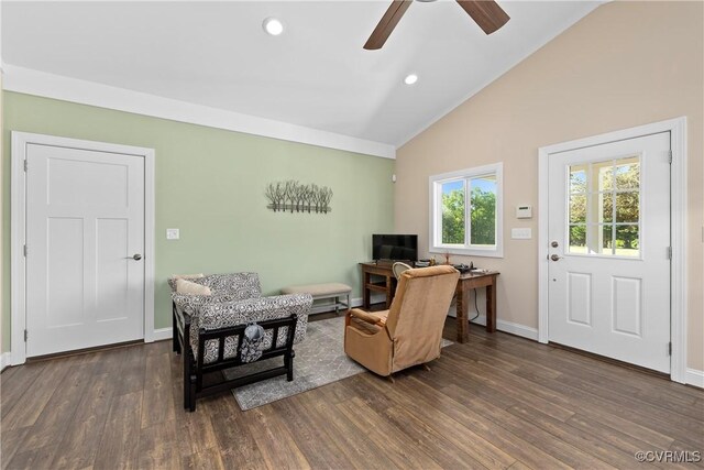 12421 Campbell Rd, Orange, VA 22960 - living area with ceiling fan, recessed lighting, wood finished floors, and lofted ceiling