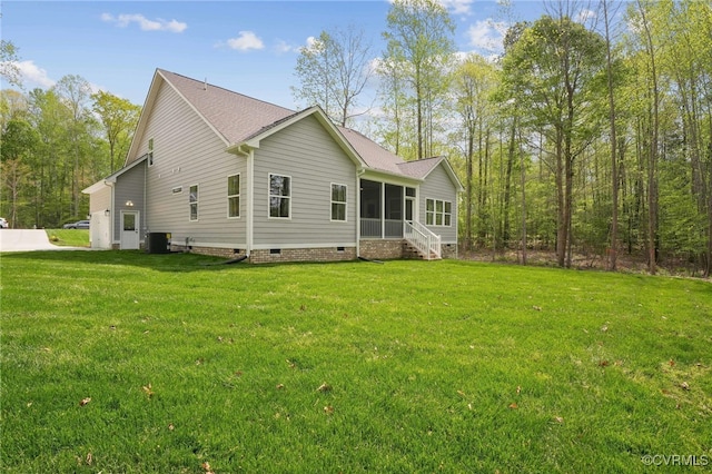 9088 Terroir Ln, New Kent, VA 23124 - rear view of property with a lawn, a sunroom, central AC, and crawl space