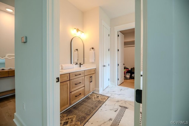 4629 Butte Rd, Richmond, VA 23235 - full bathroom with marble finish floors, double vanity, a spacious closet, and recessed lighting