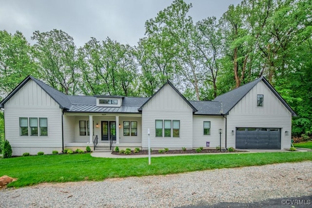 4629 Butte Rd, Richmond, VA 23235 - modern inspired farmhouse featuring board and batten siding, a porch, and a standing seam roof
