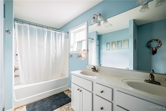 4716 Fulton St, Richmond, VA 23231 - full bathroom with double vanity and shower / bath combo with shower curtain