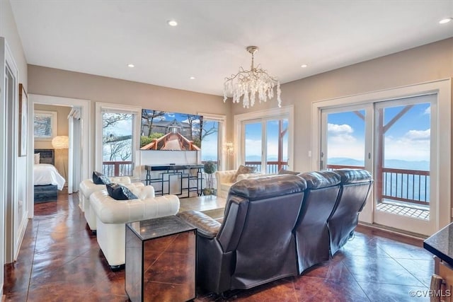 380 Blackrock Cir, Wintergreen, VA 22967 - living area featuring a chandelier and recessed lighting