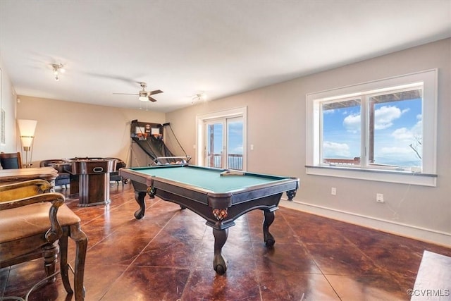 380 Blackrock Cir, Wintergreen, VA 22967 - game room with pool table, tile patterned floors, and ceiling fan