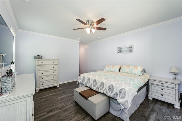 7585 Sedge Dr, New Kent, VA 23124 - bedroom featuring dark wood-style flooring, ornamental molding, and ceiling fan