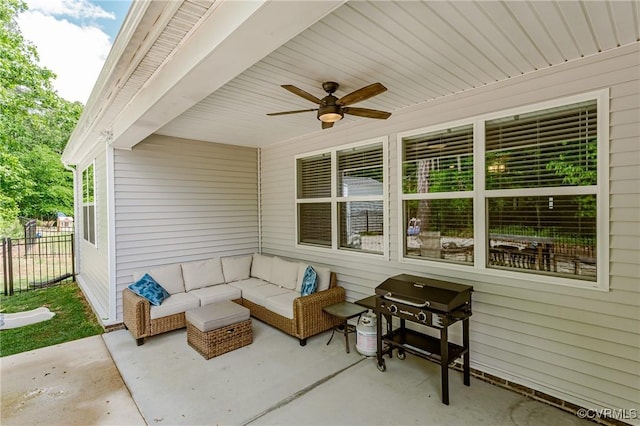 7585 Sedge Dr, New Kent, VA 23124 - view of patio / terrace featuring ceiling fan, outdoor lounge area, and area for grilling