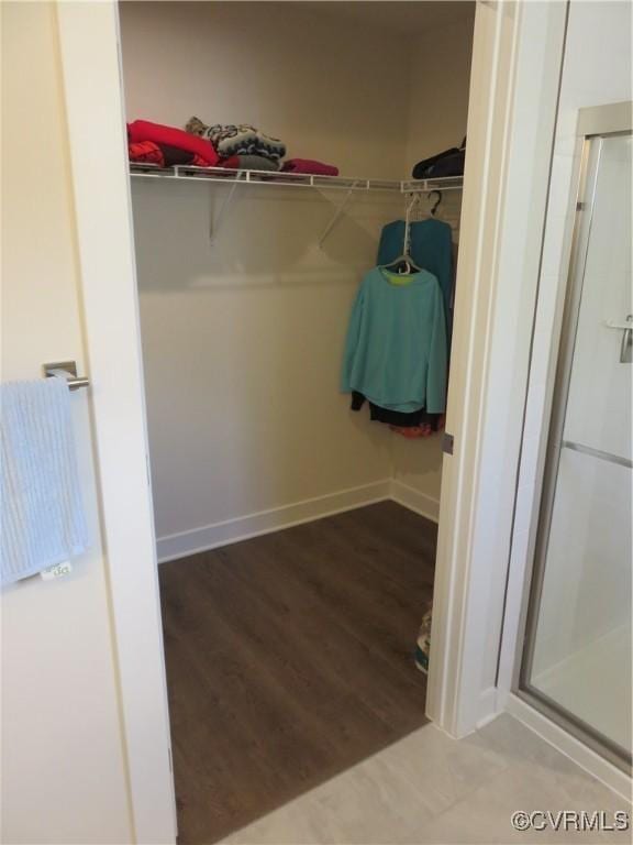 walk in closet featuring wood finished floors