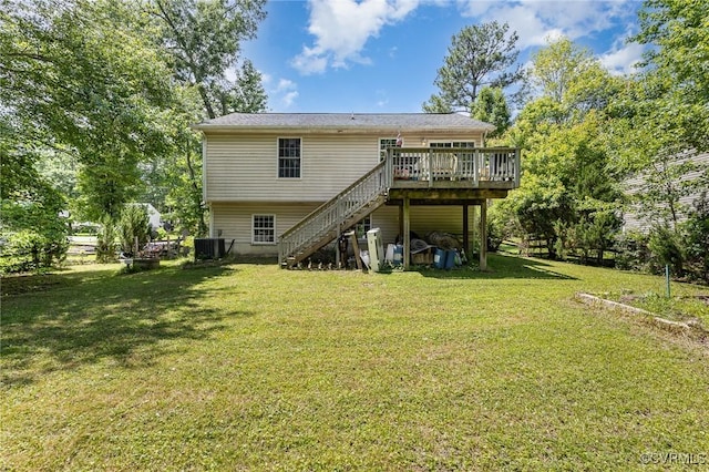 608 Southampton Dr, Ruther Glen, VA 22546 - back of house featuring stairway, a deck, a yard, and central AC unit