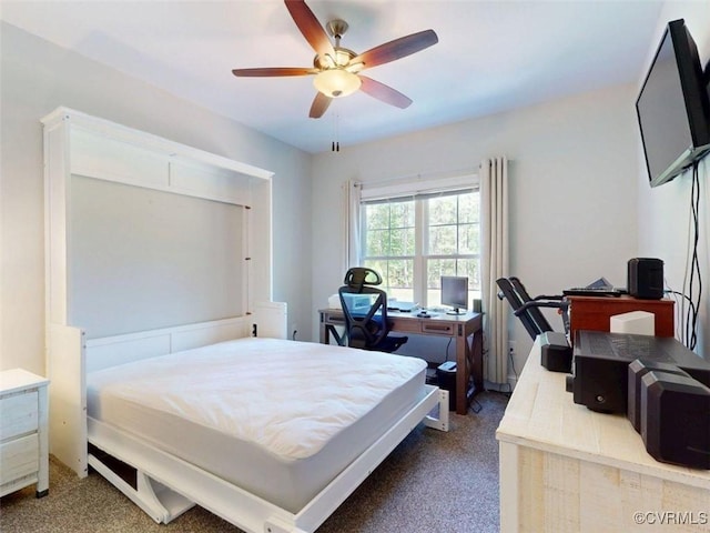 bedroom with carpet floors and a ceiling fan