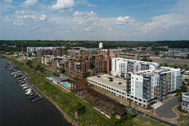aerial view with a water view