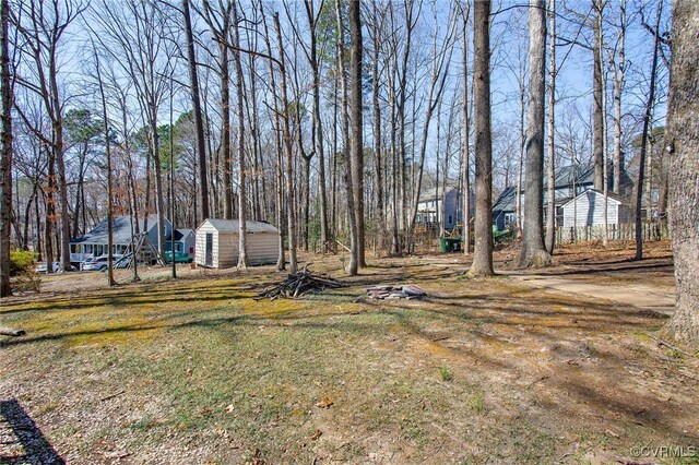 view of yard with an outbuilding and a shed