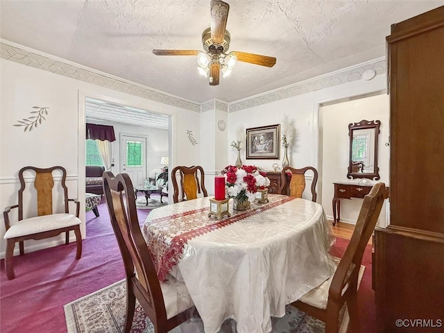 6266 Richmond Rd, Williamsburg, VA 23188 - dining area with a ceiling fan and a textured ceiling