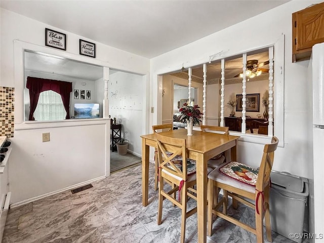 6266 Richmond Rd, Williamsburg, VA 23188 - dining room featuring ceiling fan and visible vents