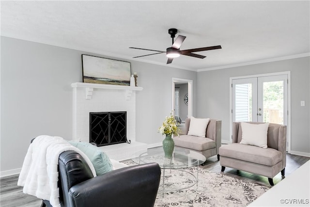 7713 Flag Tail Dr, Midlothian, VA 23112 - living room with wood finished floors, french doors, ceiling fan, crown molding, and baseboards
