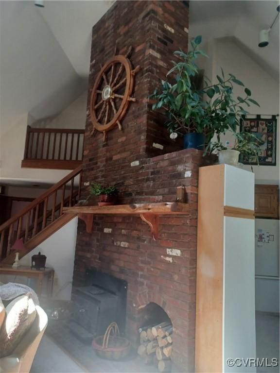 1720 Linda Carol Dr, Powhatan, VA 23139 - living room featuring vaulted ceiling and stairway