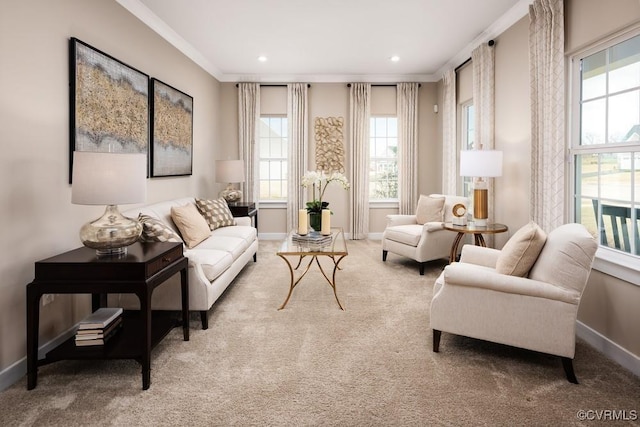 4 Abercrombie Dr, Chesterfield, VA 23838 - living area featuring carpet floors, ornamental molding, baseboards, and recessed lighting