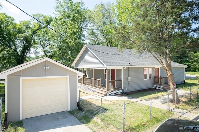 1701 Arlington Rd, Hopewell, VA 23860 - ranch-style house with a porch, fence private yard, an outdoor structure, concrete driveway, and a shingled roof