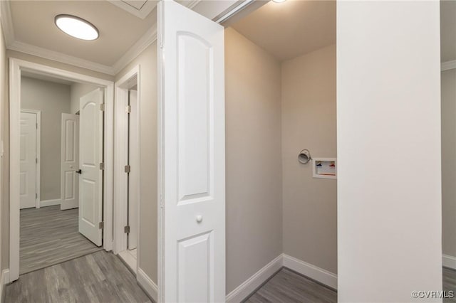1701 Arlington Rd, Hopewell, VA 23860 - corridor featuring baseboards, ornamental molding, and wood finished floors