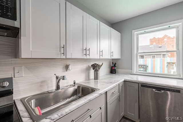 kitchen with white cabinets, a sink, and dishwasher