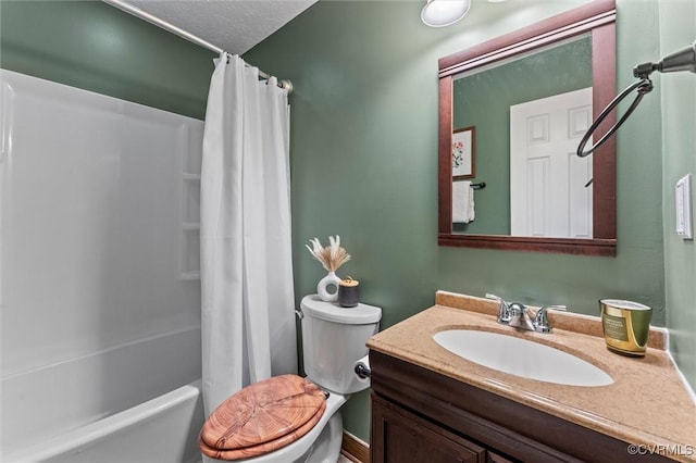 bathroom featuring vanity, toilet, and shower / bath combination with curtain