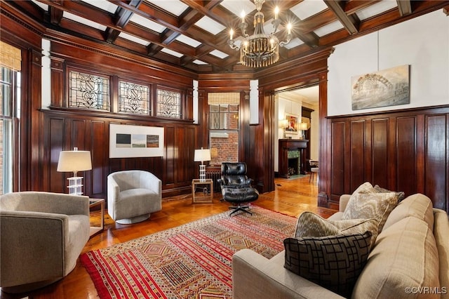 2218 Monument Ave, Richmond, VA 23220 - community lobby featuring coffered ceiling, beamed ceiling, and wood walls