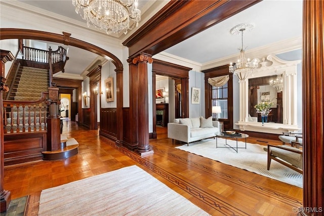 2218 Monument Ave, Richmond, VA 23220 - building lobby featuring stairs, ornamental molding, and wainscoting