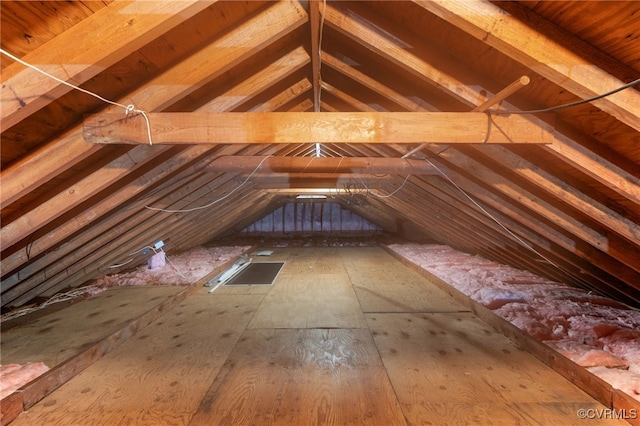 view of unfinished attic