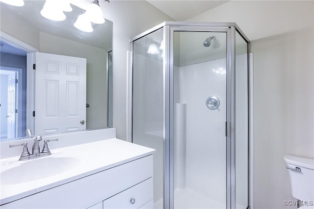 605 Spring St Unit P, Richmond, VA 23220 - bathroom featuring vanity, a stall shower, toilet, and a chandelier