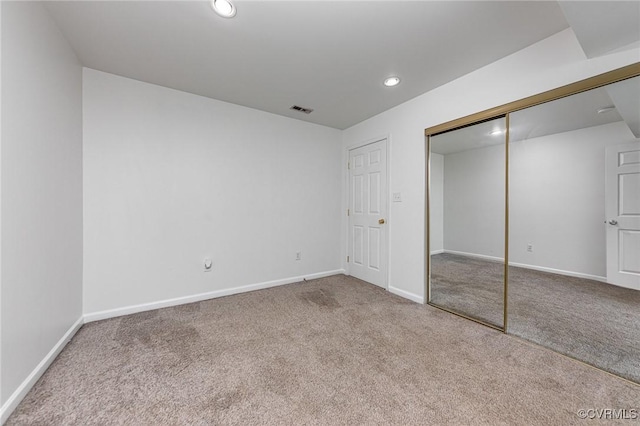 10701 Hamiltons Xing, Fredericksburg, VA 22408 - unfurnished bedroom with visible vents, carpet floors, baseboards, a closet, and recessed lighting
