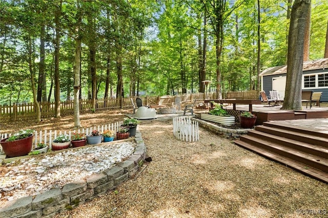 fenced backyard with a deck