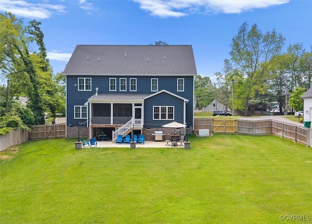 back of property featuring a patio, a gate, and a fenced backyard