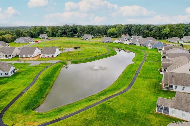 aerial view featuring a water view and a residential view