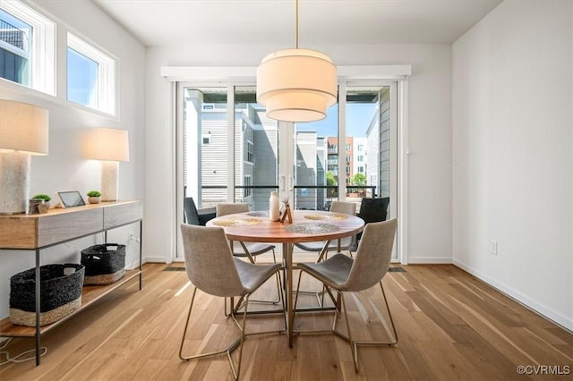 dining room with baseboards and wood finished floors