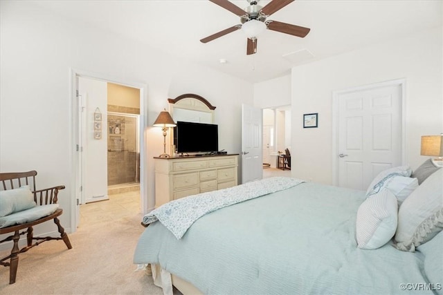 7315 Cornus Ave, Chesterfield, VA 23832 - bedroom with light colored carpet, ensuite bath, and ceiling fan