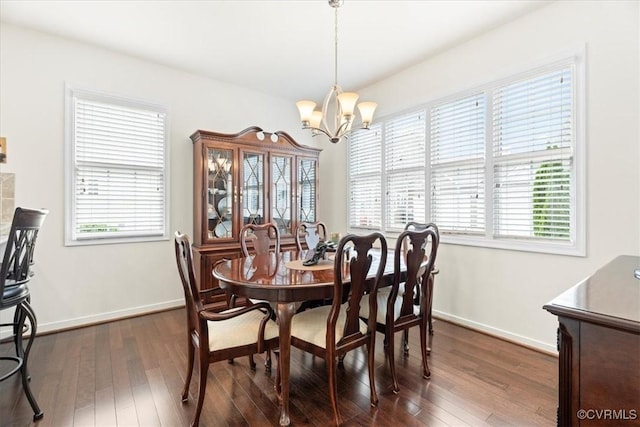 7315 Cornus Ave, Chesterfield, VA 23832 - dining room with baseboards, dark wood-style flooring, a healthy amount of sunlight, and an inviting chandelier