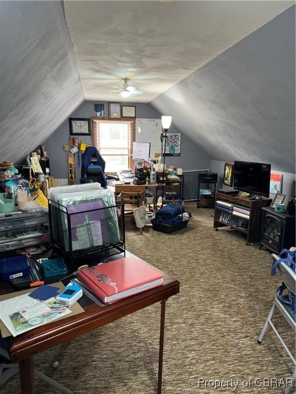 79 Blue Crab Dr, Moon, VA 23109 - carpeted office space with vaulted ceiling and ceiling fan