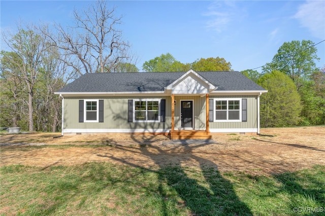 0 Union Church Rd, Palmyra, VA 22963 - view of front of house with board and batten siding, crawl space, and a front yard