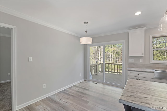 0 Union Church Rd, Palmyra, VA 22963 - unfurnished dining area with baseboards, light wood-style floors, visible vents, and crown molding