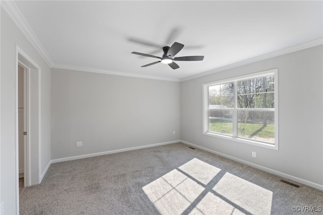 0 Union Church Rd, Palmyra, VA 22963 - carpeted empty room featuring visible vents, baseboards, a ceiling fan, and ornamental molding