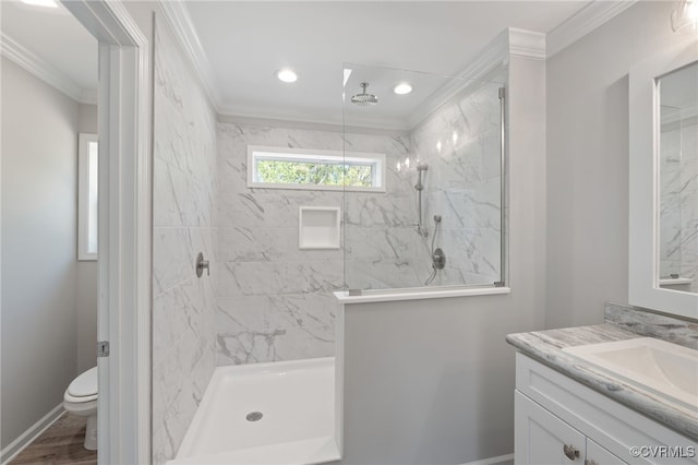0 Union Church Rd, Palmyra, VA 22963 - full bathroom with a marble finish shower, ornamental molding, vanity, and toilet