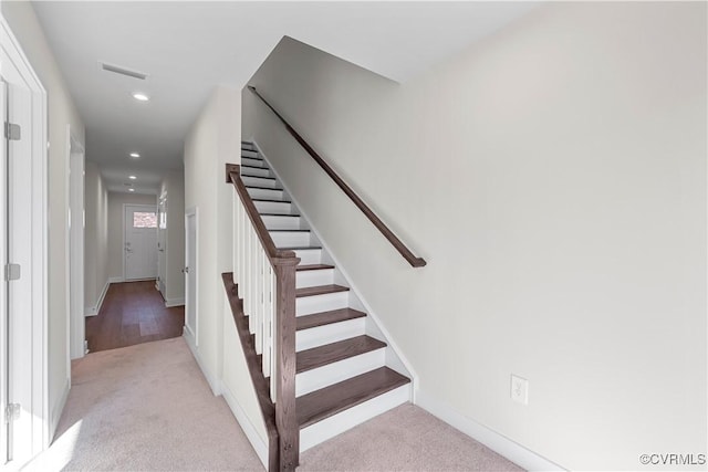 1255 Lazy River Rd, Chesterfield, VA 23114 - staircase with baseboards, recessed lighting, visible vents, and carpet