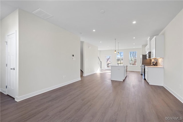 1255 Lazy River Rd, Chesterfield, VA 23114 - living room featuring visible vents, baseboards, dark wood-type flooring, and recessed lighting