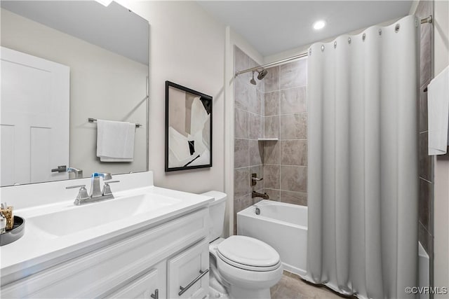1255 Lazy River Rd, Chesterfield, VA 23114 - bathroom with toilet, vanity, recessed lighting, and shower / bathtub combination with curtain