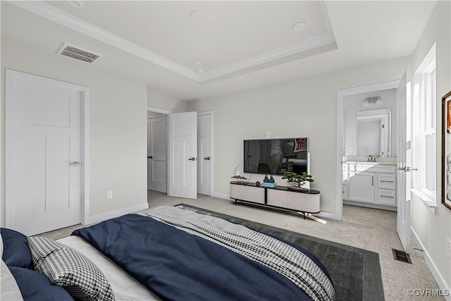 1255 Lazy River Rd, Chesterfield, VA 23114 - bedroom featuring light colored carpet, visible vents, baseboards, and a tray ceiling