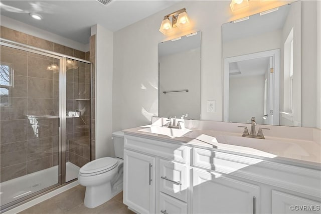 1255 Lazy River Rd, Chesterfield, VA 23114 - bathroom with a shower stall, toilet, double vanity, and a sink